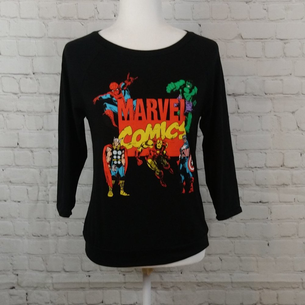 Marvel Black 3/4 Sleeve Women T-shirt Size M